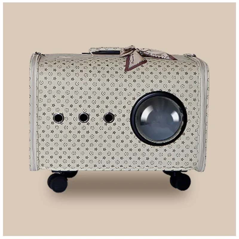 Cat bag is portable and large-capacity when going out, breathable air box, cat and dog pet bag with one shoulder and pull rod.