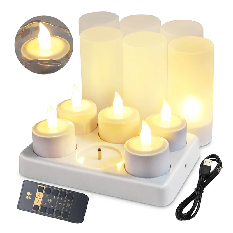 

A64Z Flameless Candles With Remote Control Timer& Charging Base-USB Rechargeable Battery LED Tea Lights(6Pcs)