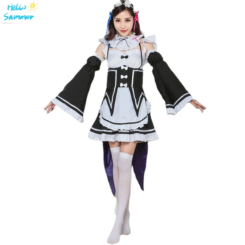 cosplay maid outfit: a different world from scratch anime character Ram cute sexy four-piece dress uniform