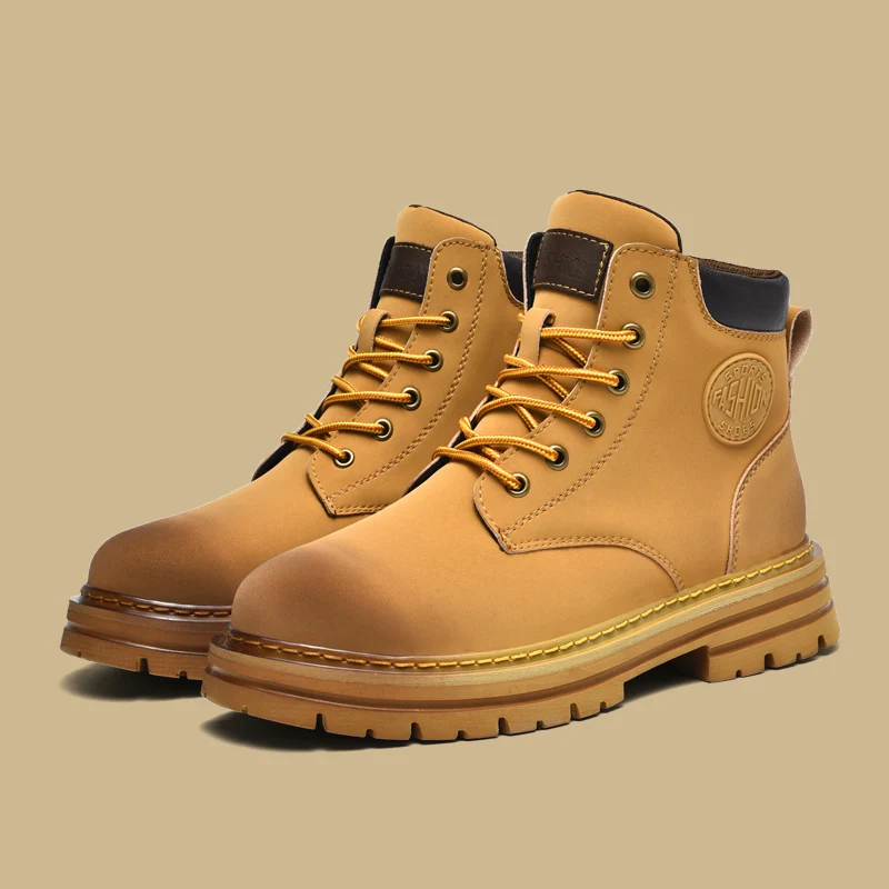 

Новые ботинки осень/зима 202, повседневная обувь из натуральной кожи, универсальные мотоциклетные теплые рабочие ботинки с высоким берцем