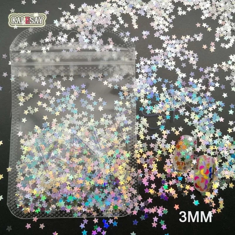 

3mm Colorful Moon Stars Nail Sequins Ultrathin Laser Glitter Flakes Stars Nail Art Paillette DIY Nail Decor Manicure