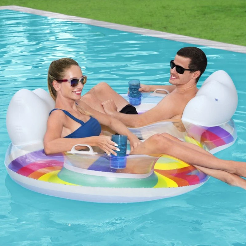 Inflatable Pool Floats with Cup Holder Adult Water Floats Beach Air Sofa Inflatable Lounge Chairs for Two Persons or Single Use