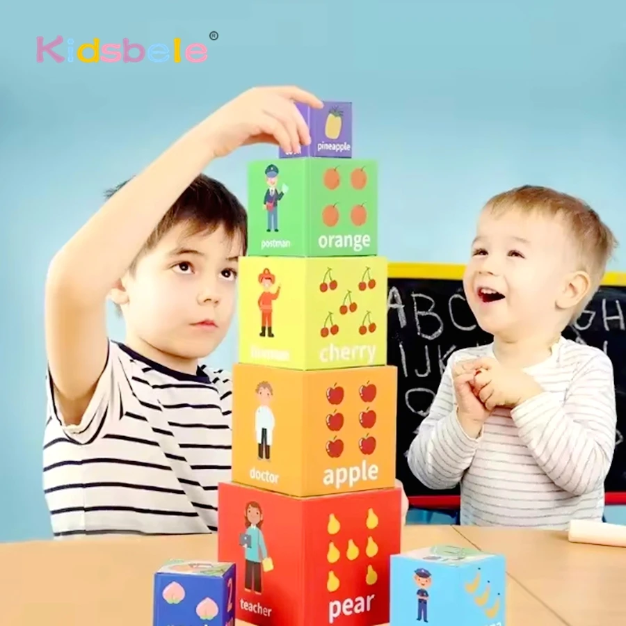 Kinder pädagogische 7-teiliges Stapel-Lernboxen, Farbnummer, Fruchtform, Verkehr, Erkenntnis, Kleinkind, Montessori-Bausteine, Spielzeug