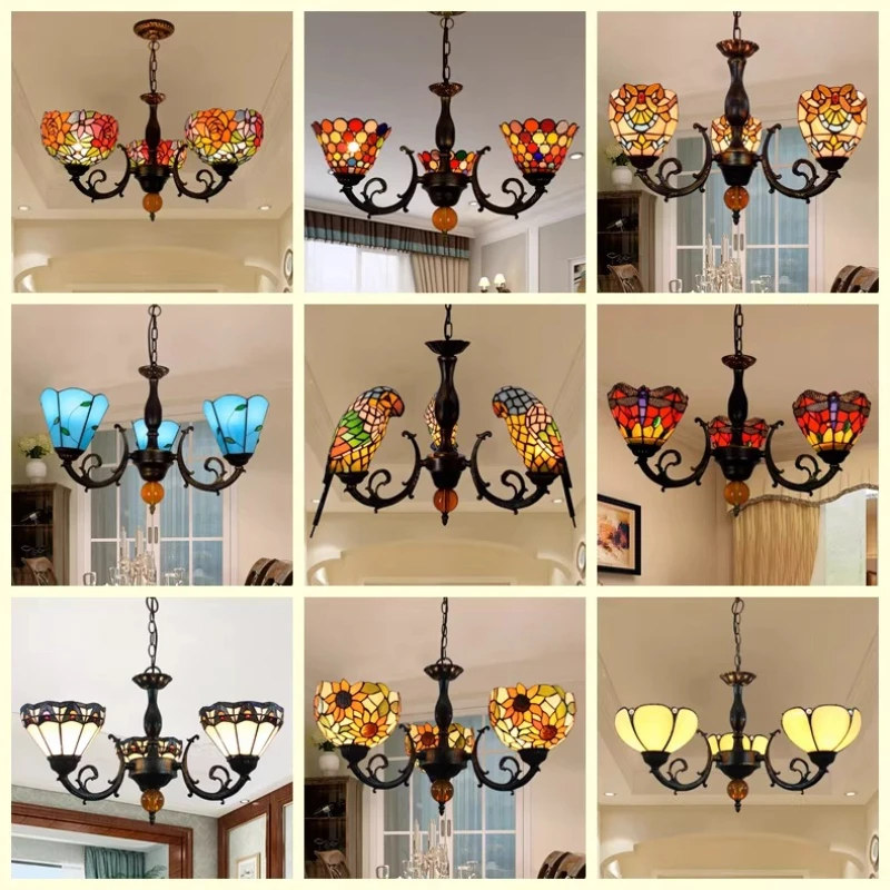 Stained glass living room restaurant restaurant dining table window bedroom bar three-head glazed chandelier