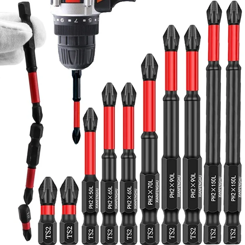 PH2 Magnetic Impact Drill Bit Hex Shank Cross Head Screwdriver Tips Anti-Slip Shock-Proof Electric Screwdriver Power Tools