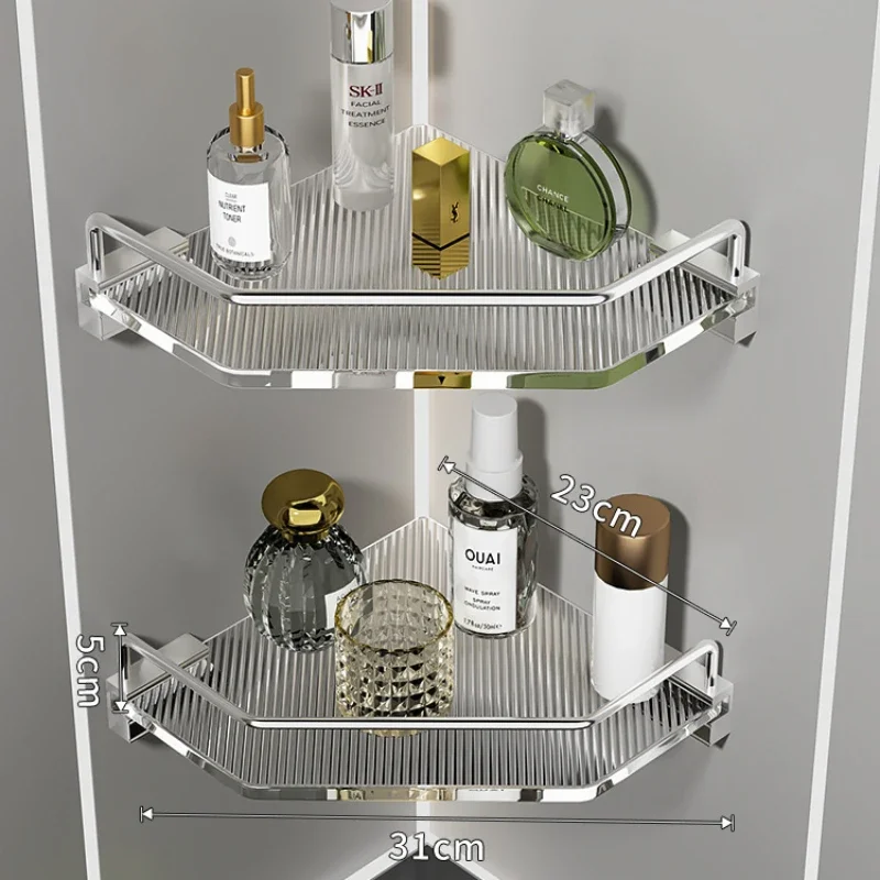 

New Acrylic Storage Shelves Free Punch Bathroom Luxury Golden Silver Tripod Shower Room Toilet Storage Rack Accessories Shelf