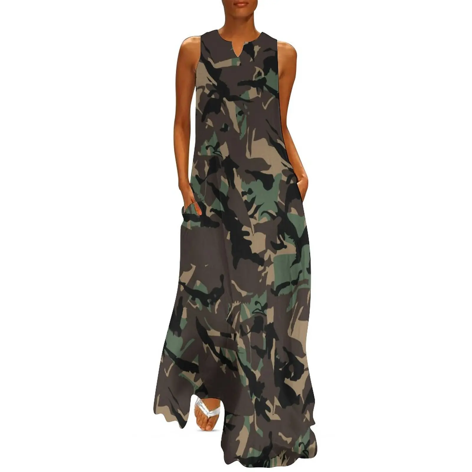 Camo Print Army Dress Summer Sloth Camouflage Aesthetic Casual Long Dresses Female Elegant Maxi Dress Birthday Gift