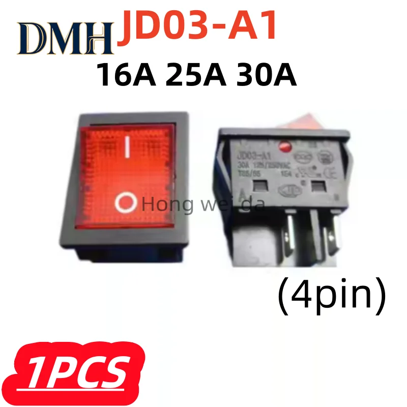 1Pcs/lot 100% New JD03-A1 16A 25A 30A Welding Machine High-power Boat Type Switch with Light High Current