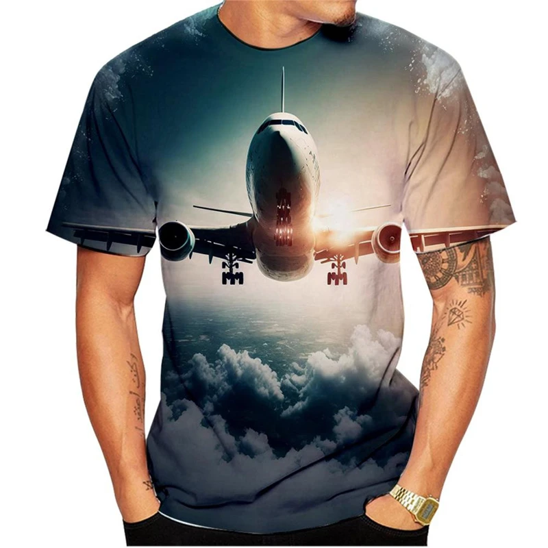 Large Passenger Plane 3d Printed T Shirt Men Funny Cool Casual Tee Shirt Harajuku Street Outdoor Scene Short Sleeves O-neck Tees