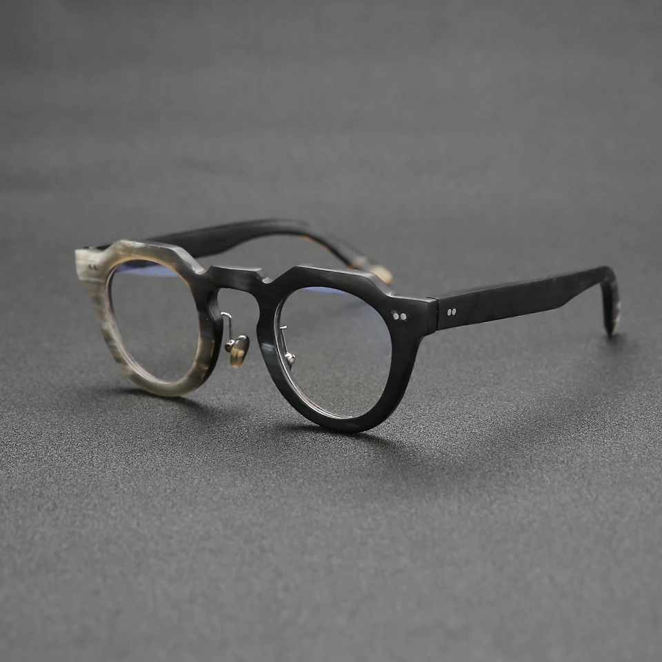 Classic retro French rivet natural horn-rimmed glasses  Unique Brand fashion avantgarde glasses frame