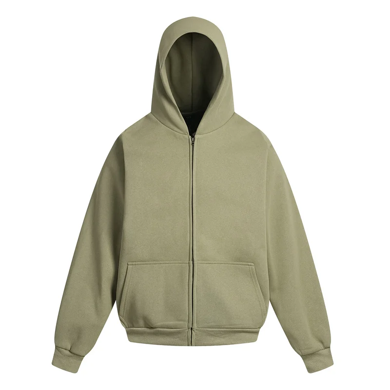 Solid color Kanye West zipper hoodie, double-layer fabric cardigan, sweatshirt, loose and casual fit streetwear