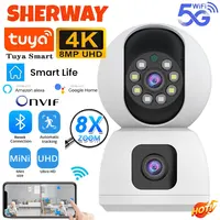 Cámara WIFI 5G de doble lente de 8MP Tuya Smart PTZ 4K HD pantalla Dual seguimiento automático cámaras de videovigilancia de seguridad inalámbrica para interiores