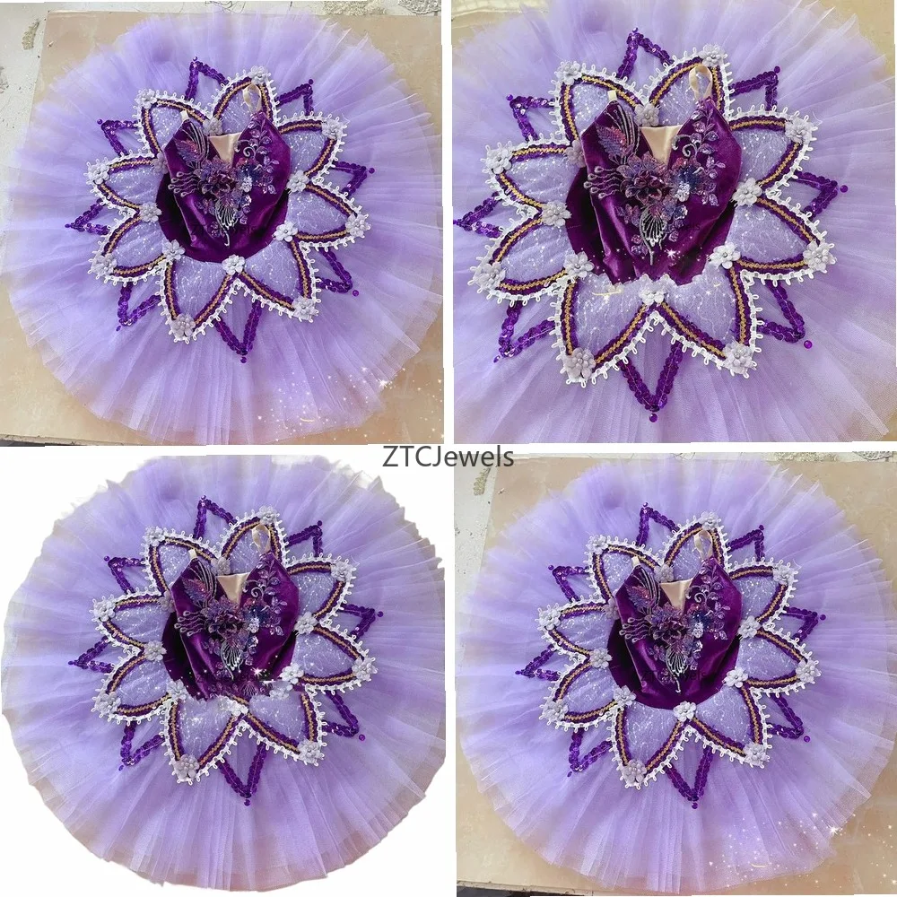 

Purple Ballet Tutu Skirt with Sequins Professional Dance Costume for Girls Women Competition Ballerina Wear Platter Tutu Cosplay