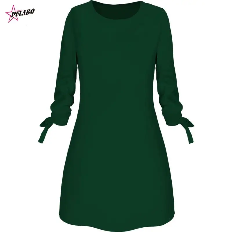 Abito primaverile in tinta unita moda casual o-collo abiti larghi manica 3/4 fiocco elegante spiaggia abiti femminili femminili