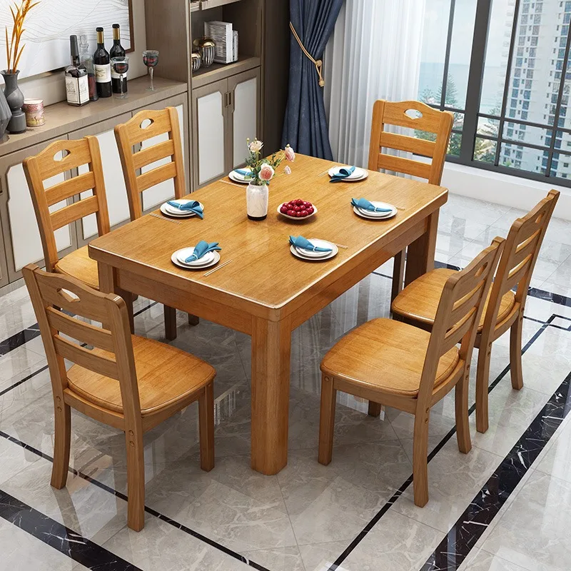 

Solid wood dining table and chair combination, rectangular table simple style, small apartment household dining table