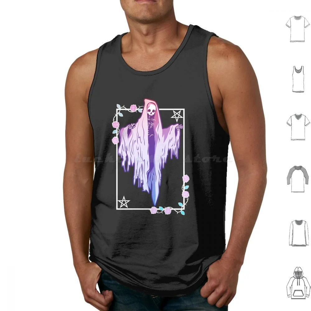 Ghost And Roses Wiccan Kawaii Pastel Goth Occult Emo Alternative Tank Tops Vest Sleeveless Pastel Goth Gothic Emo Kawaii