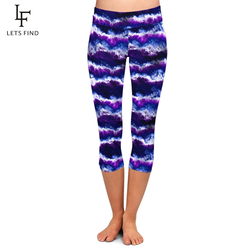 

LETSFIND High Quaility Women Marbled Clouds Print Fitness Capri Legging Summer High Waist Soft Slim Mid-Calf Leggings