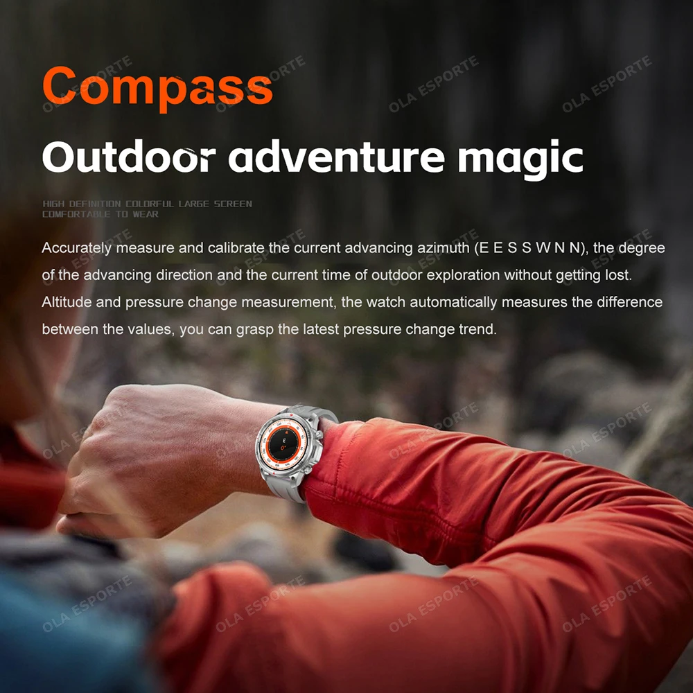 New Bluetooth Call Compass Smart Watch Men Women AMOLED HD Large Screen Heart Rate NFC IP68 Waterproof GPS Sports Smart Watch