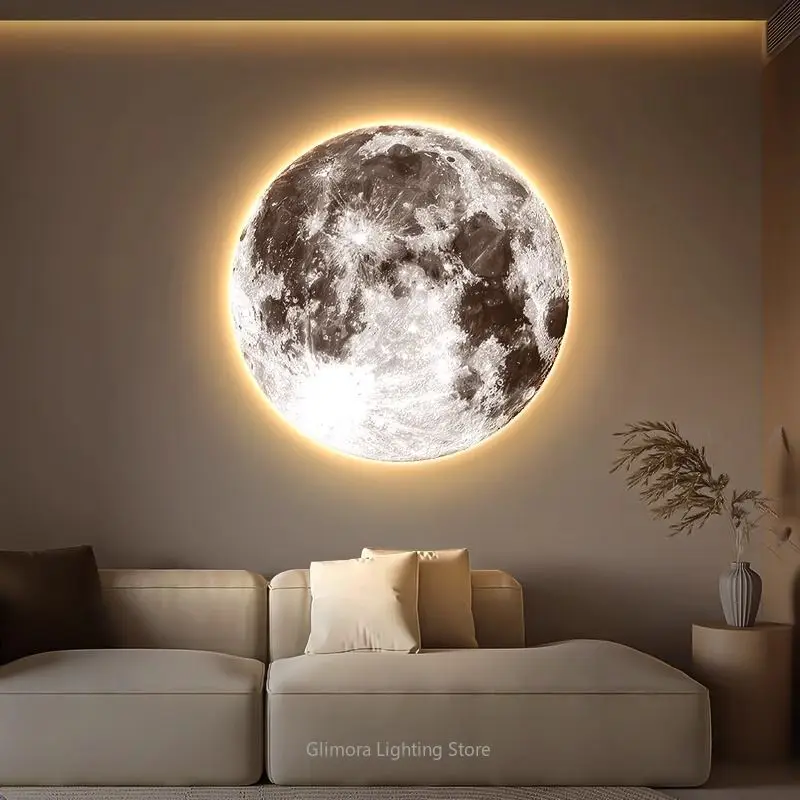 Textured Sandstone Moon Wall Art for Living Room,LED Light Painting for Bedroom Headboard Entryway