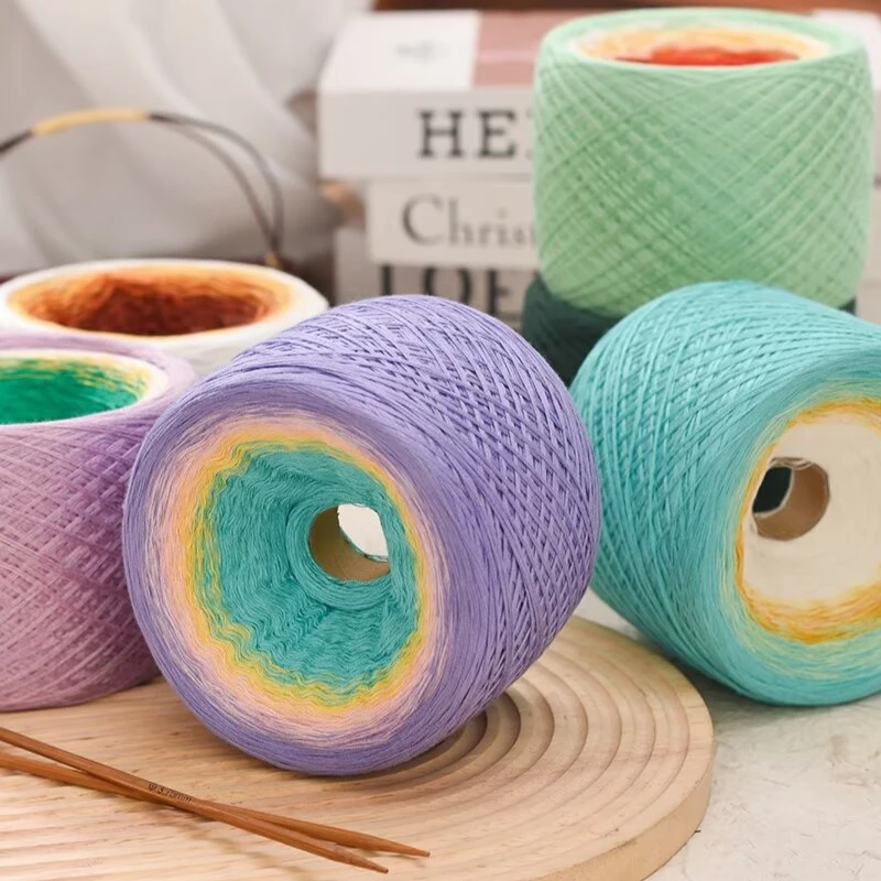 300g Mercerized Cotton Hand-wound Mixed Strand Cake Thread Gradient Dyeing Hand-knitted Shawl Blanket Crochet Wool
