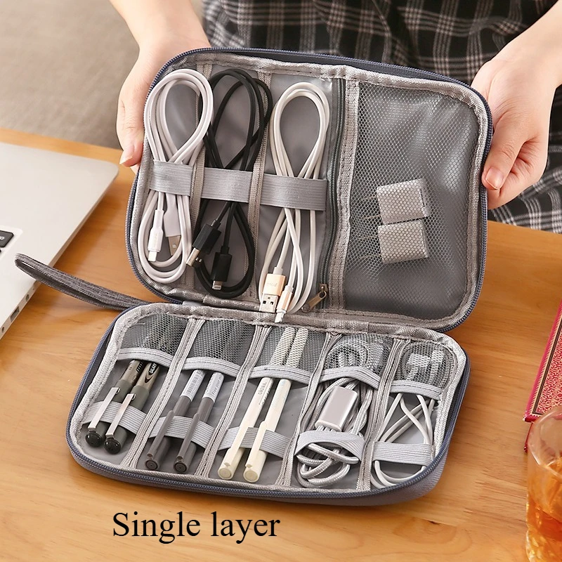 1pc Black Green Storage Bag Electronic Accessory Organizer Portable Usb Data Cable Charger Plug Travel Waterproof Organizer