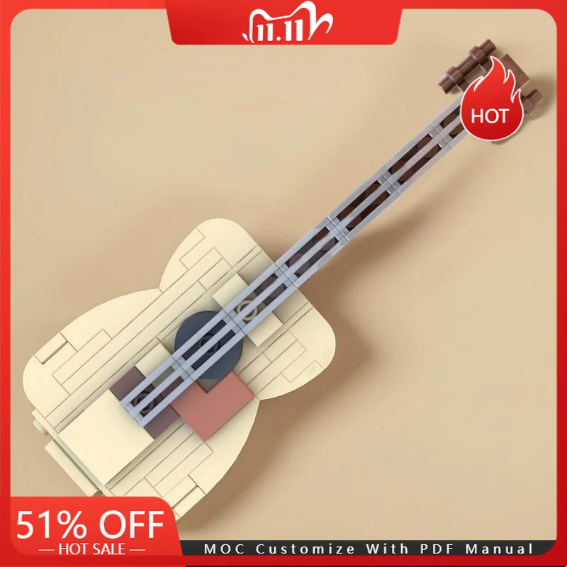 

48 Parts Concert Exquisite Acoustic Guitar Model Moc Building Blocks Creative Assembly Display Toys Kids Adults Christmas Gifts