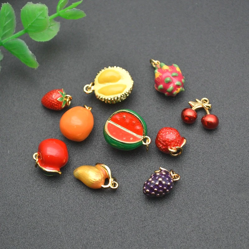 

20 шт. позолоченные фрукты, маленькие красные клубничные вишневые эмалированные металлические подвески для браслетов, серег, изготовления ювелирных изделий