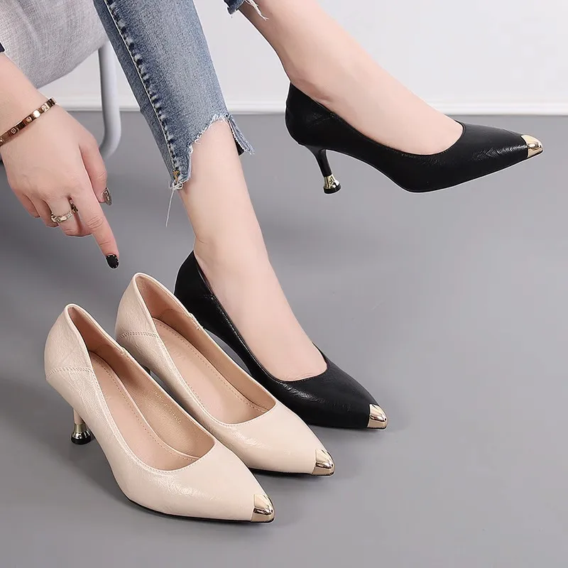 Elegant Women's Heeled Shoes Luxury Artificial Leather Wedge Barefoot Social Outdoor Fashion Pointed Toe For Women Trends 2024