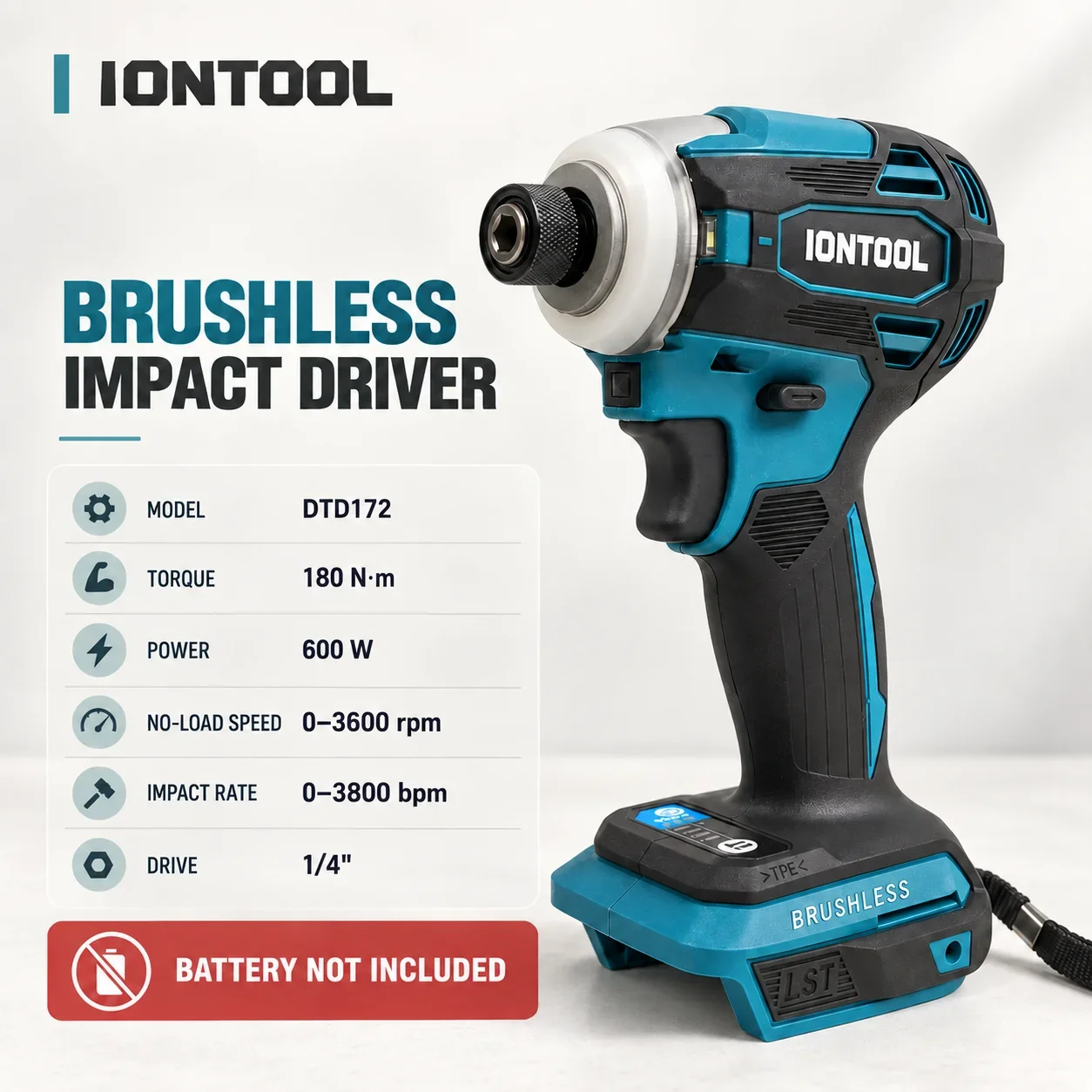 IONTOOL 180N Brushless Cordless Impact Driver 0-1100rpm Low Speed Setting for Delicate Craft Assembly Work