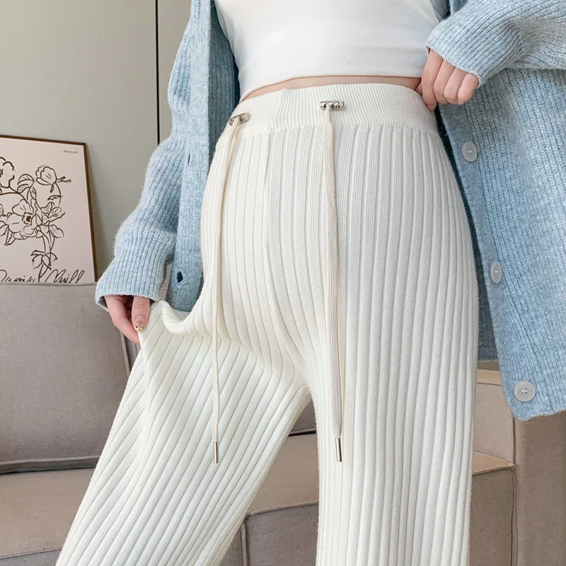 Pantalones rectos de maternidad para mujeres embarazadas, pantalón de pierna ancha, tejido Vertical de grano, cintura alta, moda de otoño, 2024