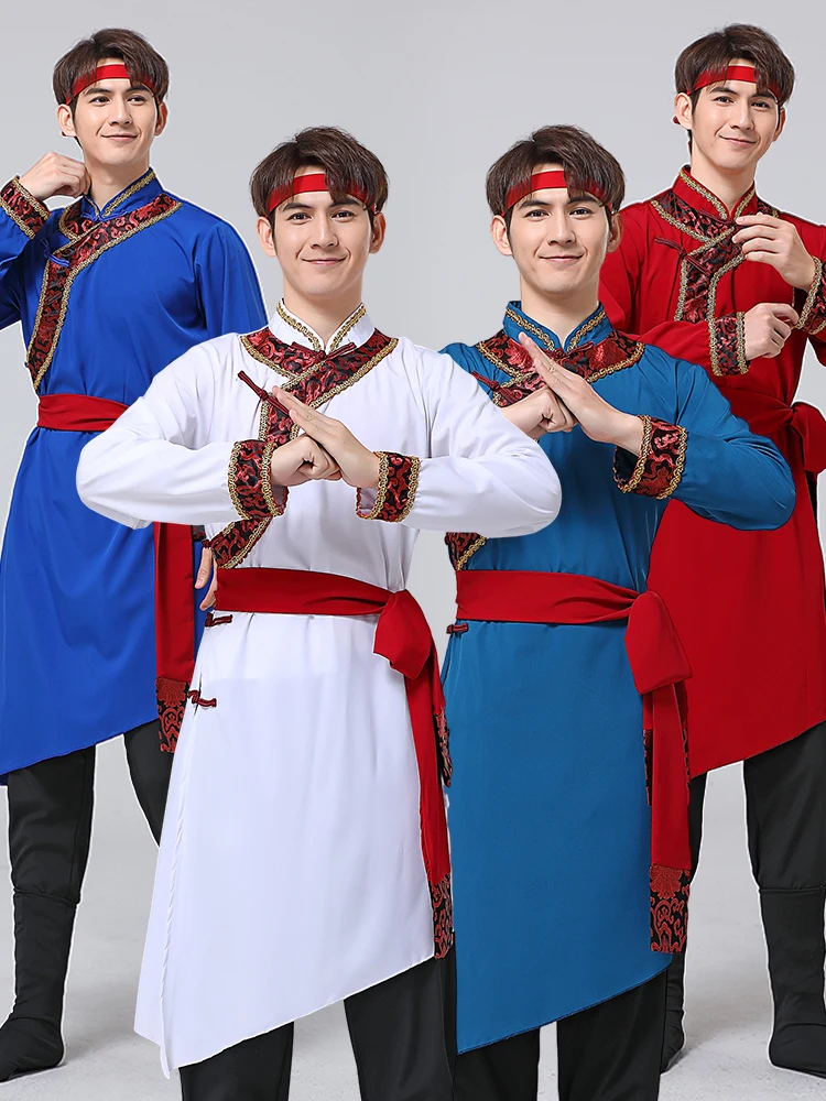 

Men's Dance Performance Costume Adult Minori Ethnic Mongolian Winter Polyester Youth Faion Traditional Robe Tewnjerll