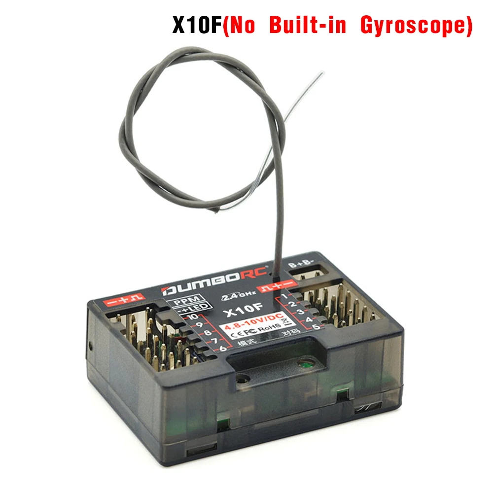 DUMBORC X10F X10FG 10CH 2.4G RC Gyro Receiver Voltage Return for X10P-350 Transmitter Long Range RC Car Boat Part