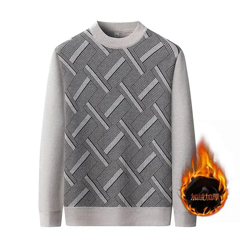 Бархатный зимний утепленный свитер для пожилых людей среднего возраста с круглым вырезом, теплый свободный низ для мужчин среднего возраста, вязаный