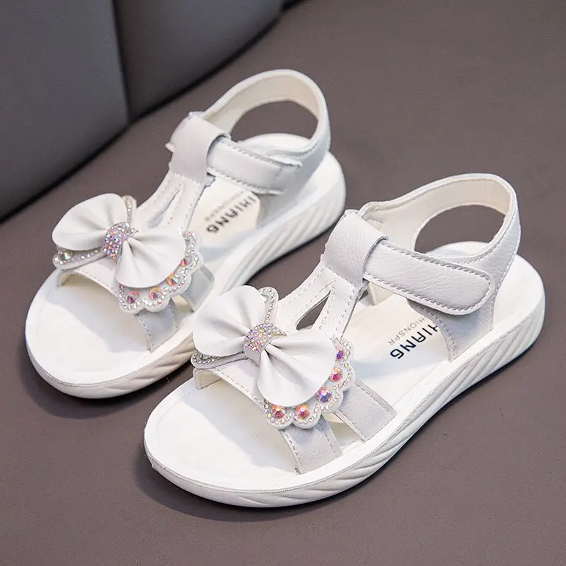 Girls Open-Toe bowknot Hook And Loop Sandals Non-Slip Princess Shoes For Kids Children