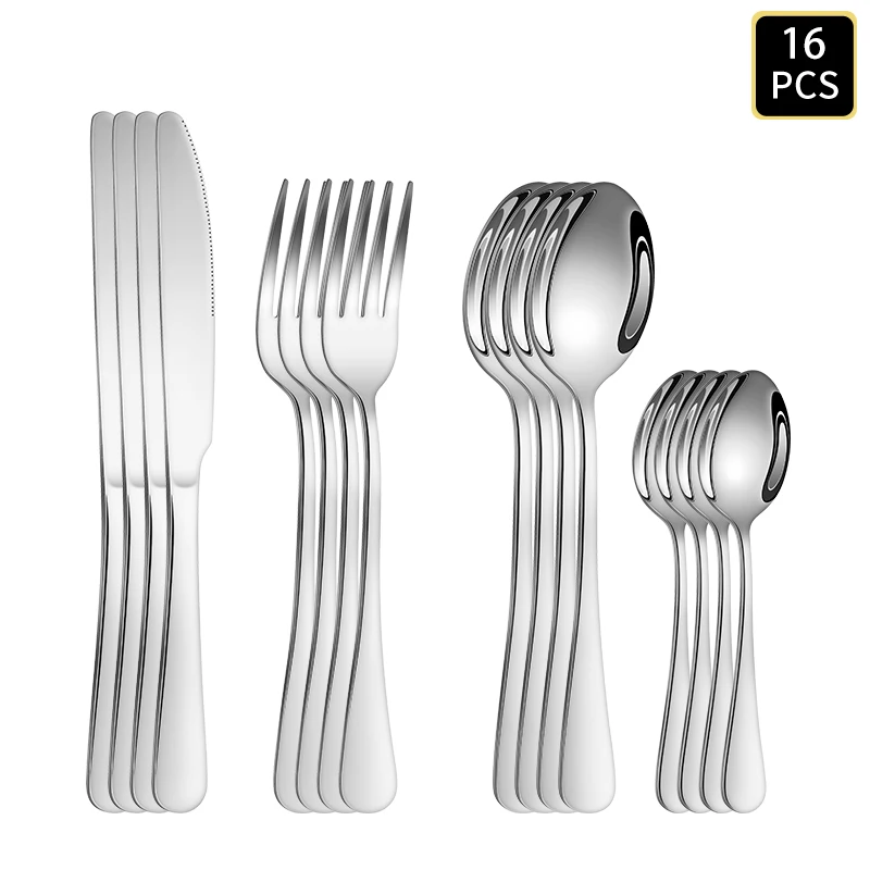6/16/24pcs Silver stainless steel cutlery Western round handle knifefork and spoon cutlery set suitable for family dinner hotel