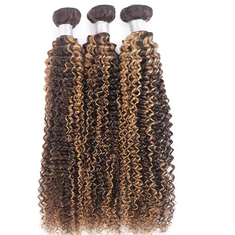 16A 100% Remy Hair Highlight Kinky Curly Human Hair Bundles Hair Weft 4/27 Jerry Curly Hair Weaving 1/3 Bundles Hair Extensions