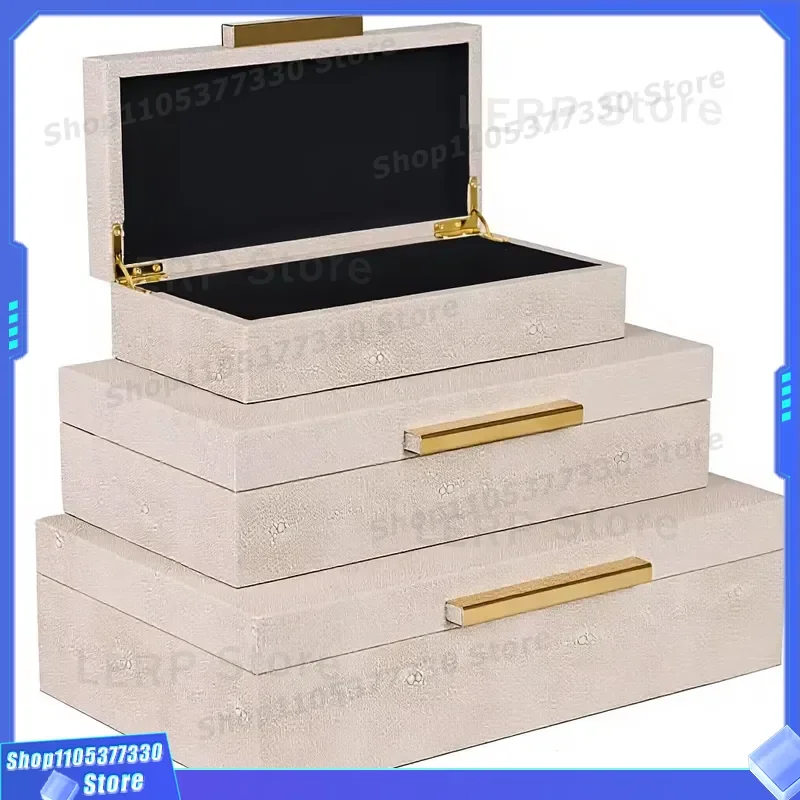3 Piece Ivory Faux Leather Jewelry Box Set with Gold Metal Handle Soft Decorative Storage for Ladies Home Organization Hanna