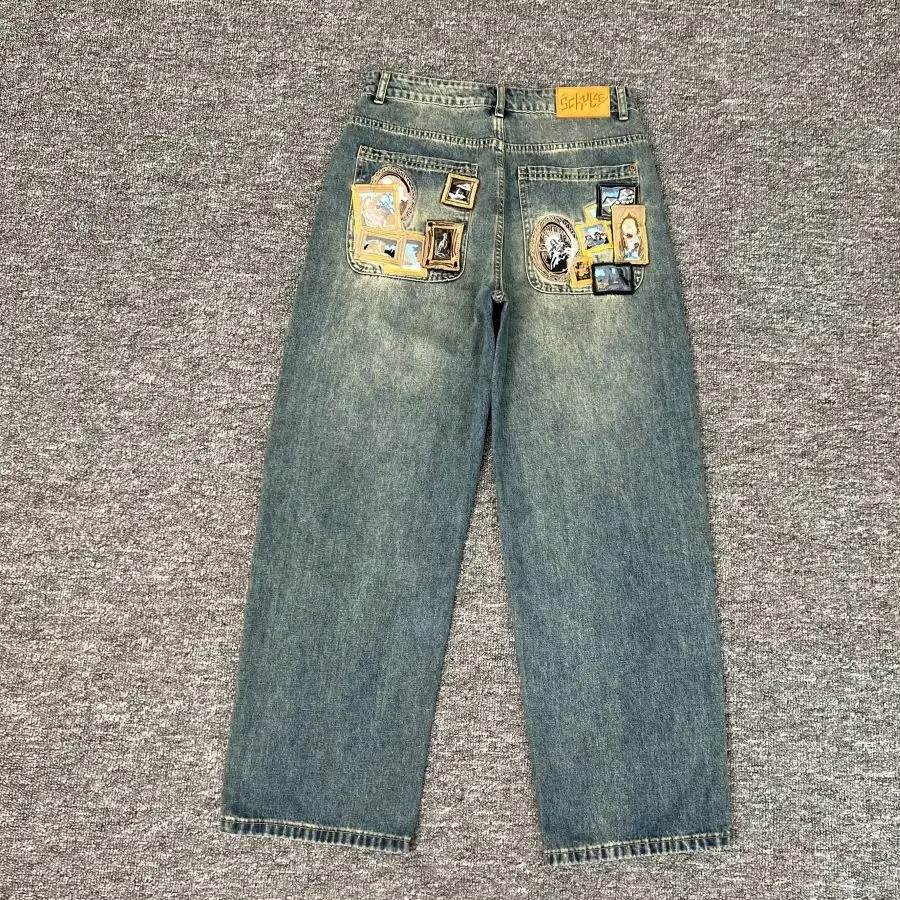 

Derschutze derschutze gallery Denim Jeans Embroidery high quality Pants Vintage men Women Baggy Straight Wide Leg Jeans