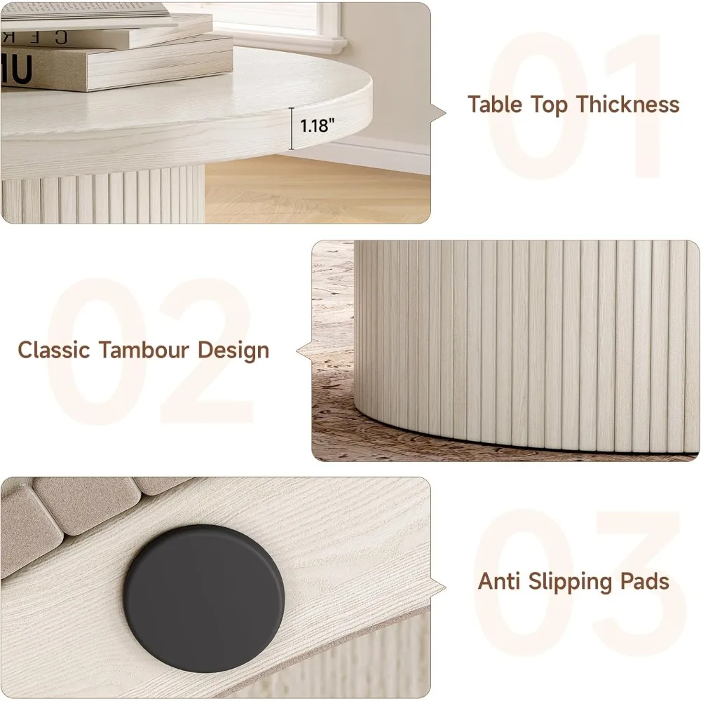 Tavolino rotondo 31,5, tavolini da caffè dal design tamburello per soggiorno, tavolino da caffè moderno in legno di metà secolo, accento per batteria