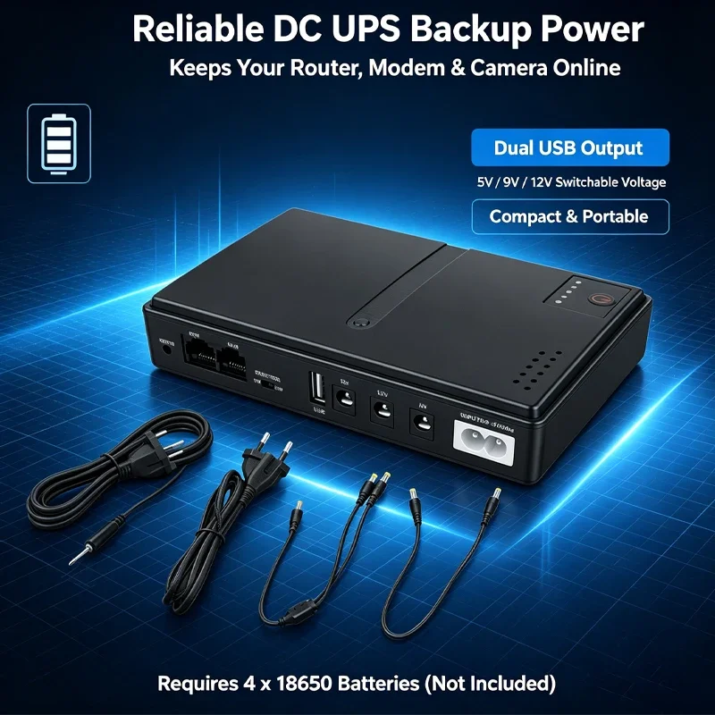 1018L UPS Uninterruptible Power Supply DC Backup 18650 Battery Power WIFI Router Optical Modem Built-In Adapter 5V/9V12V/15V/24V