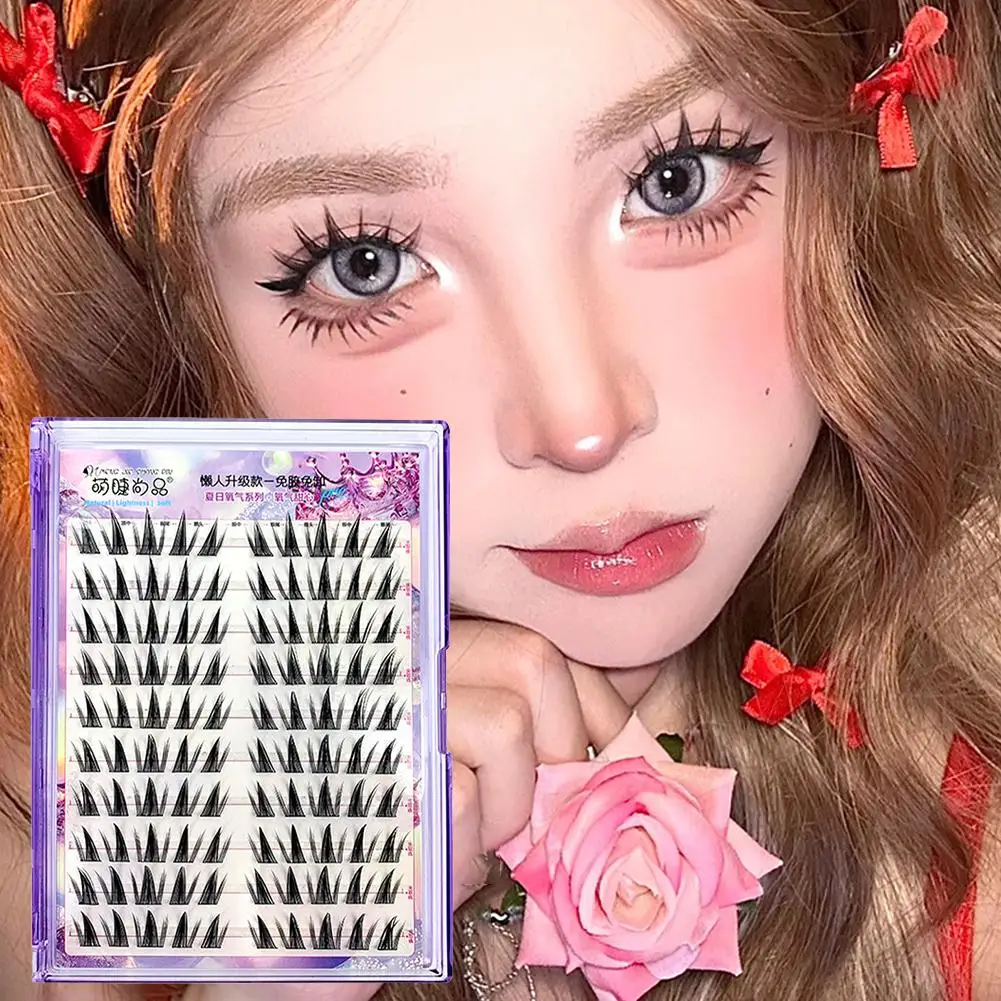 Self-adhesive Glue-free False Eyelashes - Winged Fluffy Natural Thick, Solves Glue Mess & Hard Application, Reusable, Enlarges