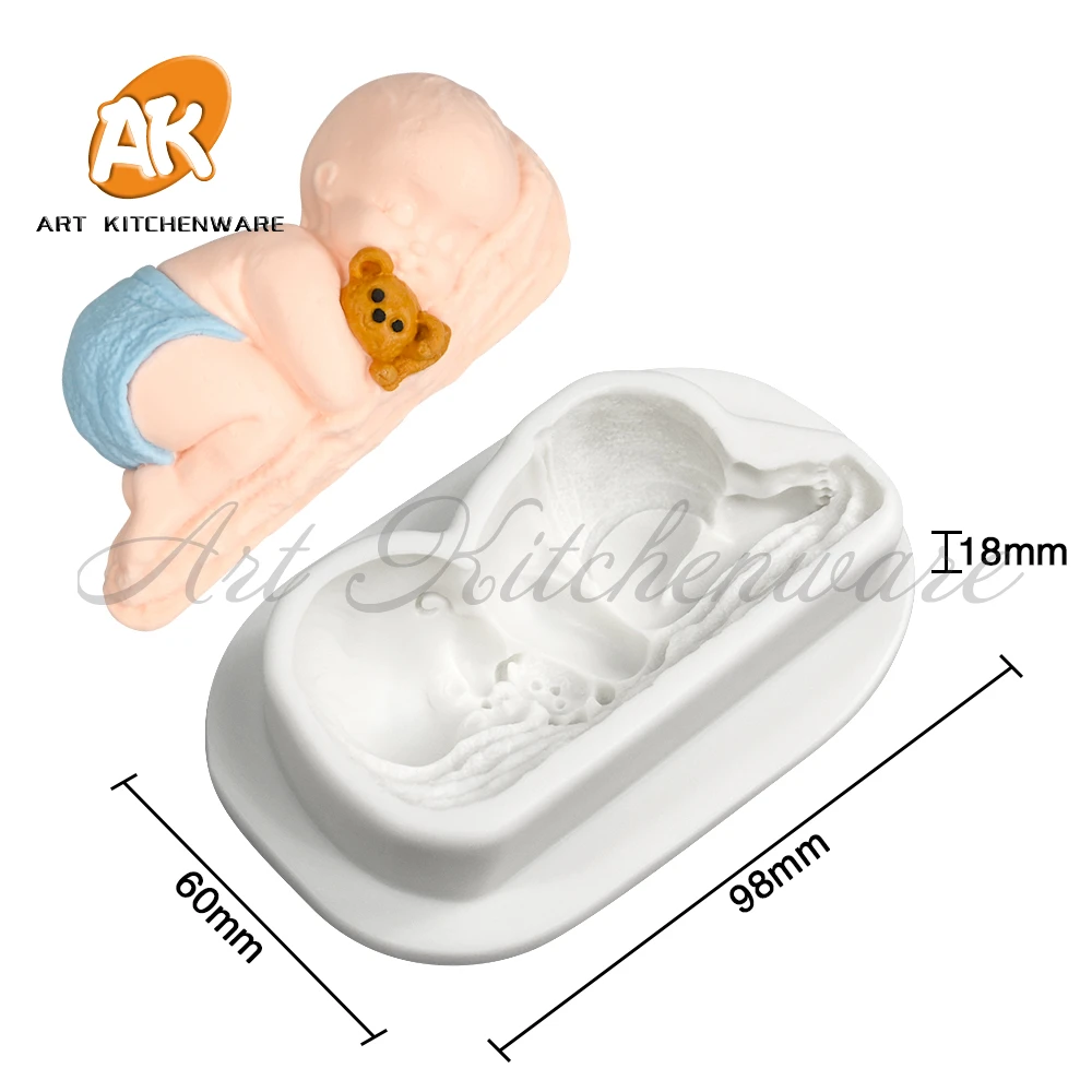 Sleeping Baby Silicone Fondant Mold Ocean Animal Theme Fondant Cake Decoration Gum Paste Chocolate Mould