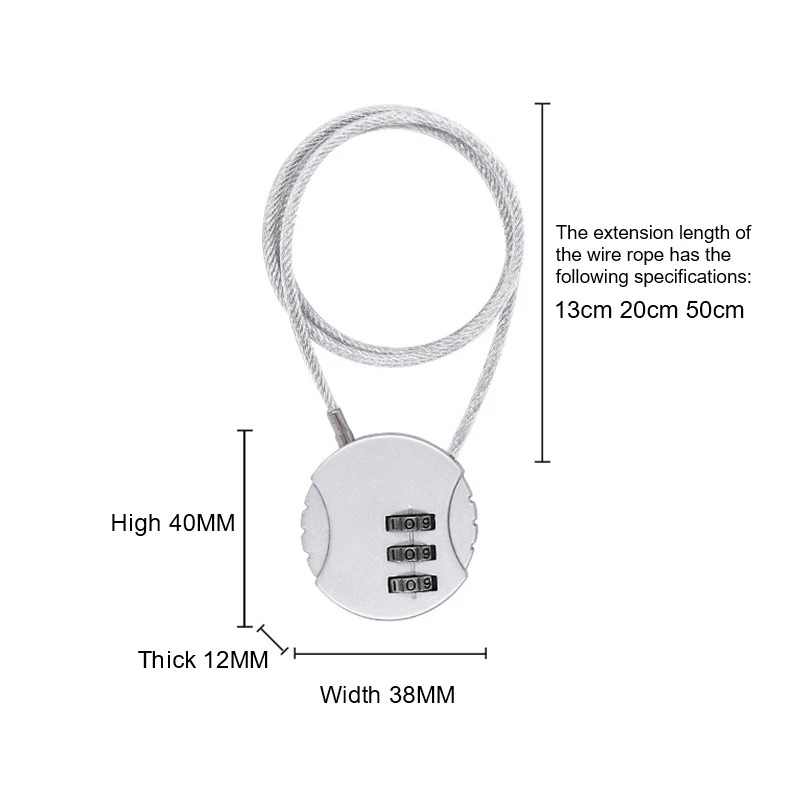 13/20/50cm Wire Rope Digit Padlock Password Code Security Lock Smart Combination Lock For Motorcycle Helmet Lock Wire Rope