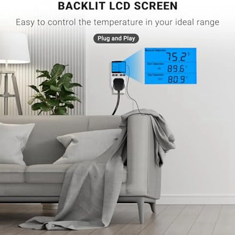 1 PCS Plug-In Thermostat Temperature Controller ซ็อกเก็ตเครื่องทําความร้อนควบคุมจับเวลาสีขาว ABS US Plug