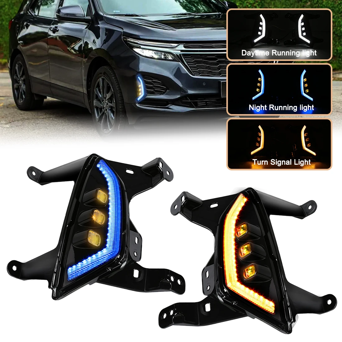 LED DRL For Chevrolet Equinox 2021-2023 LED Daytime Running Lights Start-up Animation Fog Lamp Turn Signal Car Accessories 12V