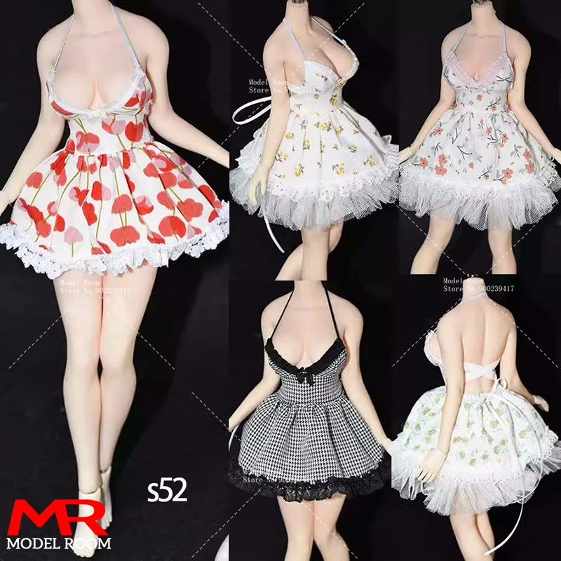 Customized 1/6 Scale Female Printed Slip Dress Lace Short Skirt Clothes Model Fit 12'' TBL S52 S34 S07 Action Figure Body Doll