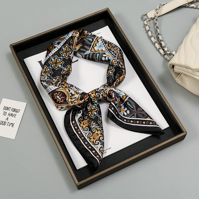 European Hot Sale Satin Simple 70cm Print Square Scarf for Women, Spring New Versatile Festival Gift Small Scarf