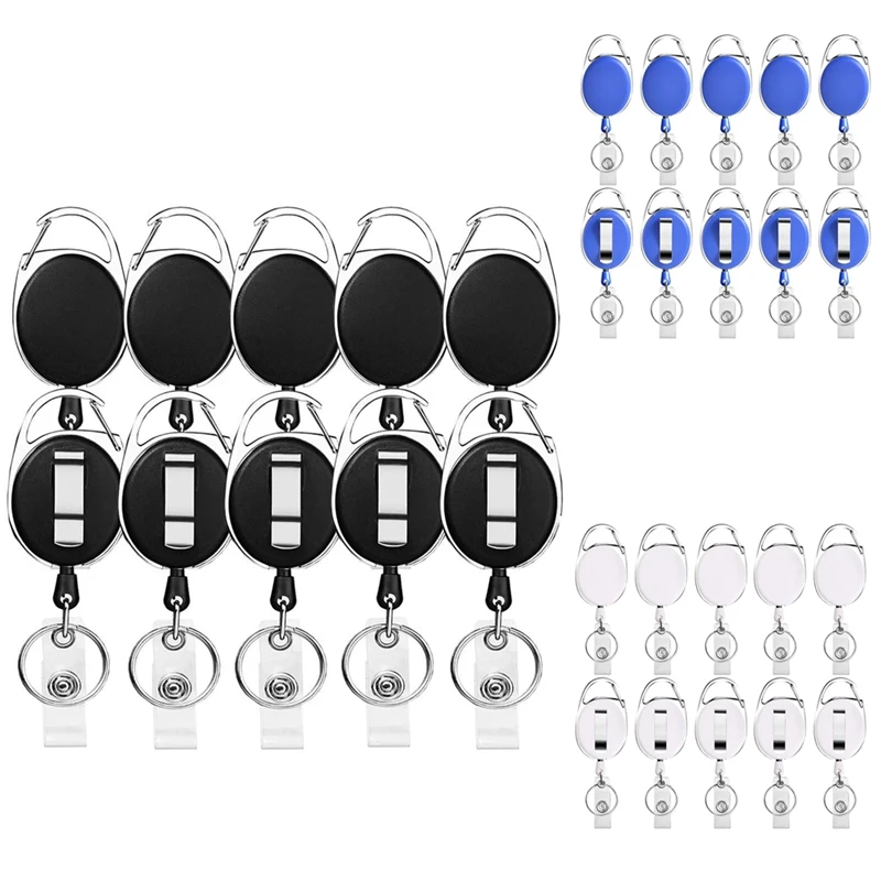 

Retractable Badge Holder With Carabiner Reel Clip And Key Ring For ID Card Key Keychain Holders Black 10 Pieces