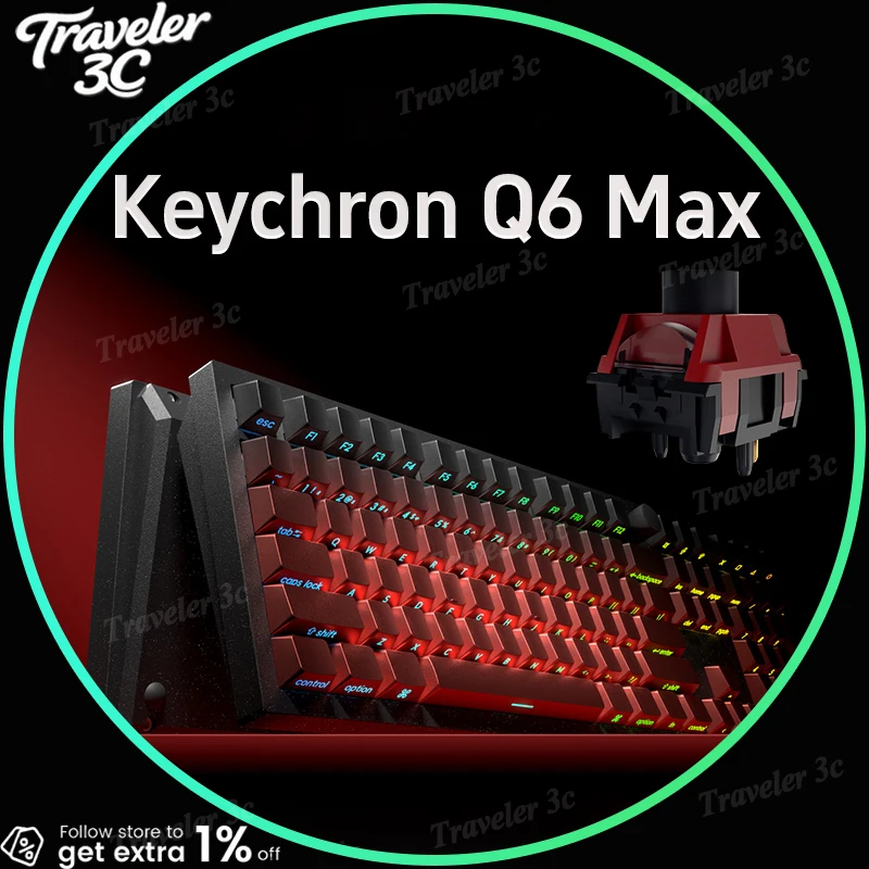 

Keychron Q6MAX Трехрежимная беспроводная механическая клавиатура 108 клавиш Bluetooth RGB Light Алюминиевый сплав Офисная клавиатура Горячая замена ПК