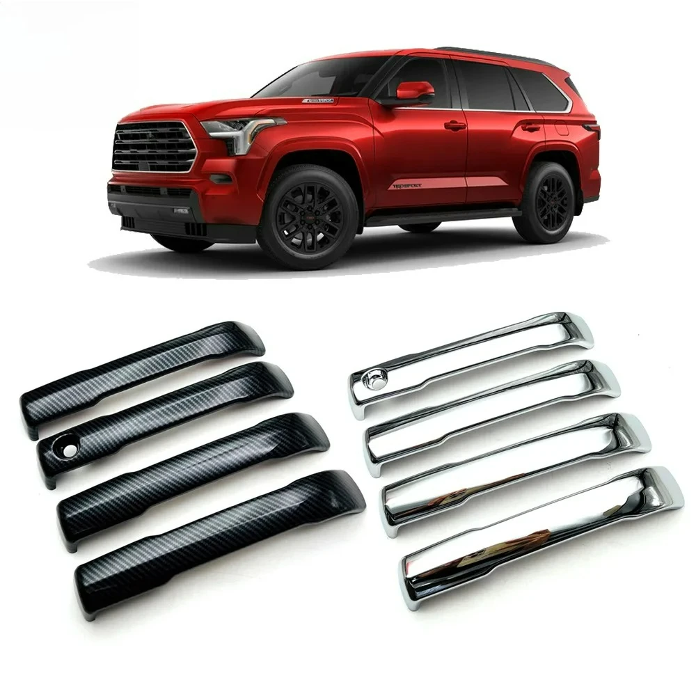 

4 Pcs Car Accessories Exterior Side Door Handle Cover Trim For Toyota Sequoia 2023+ ABS Carbon Fiber Black 4pcs